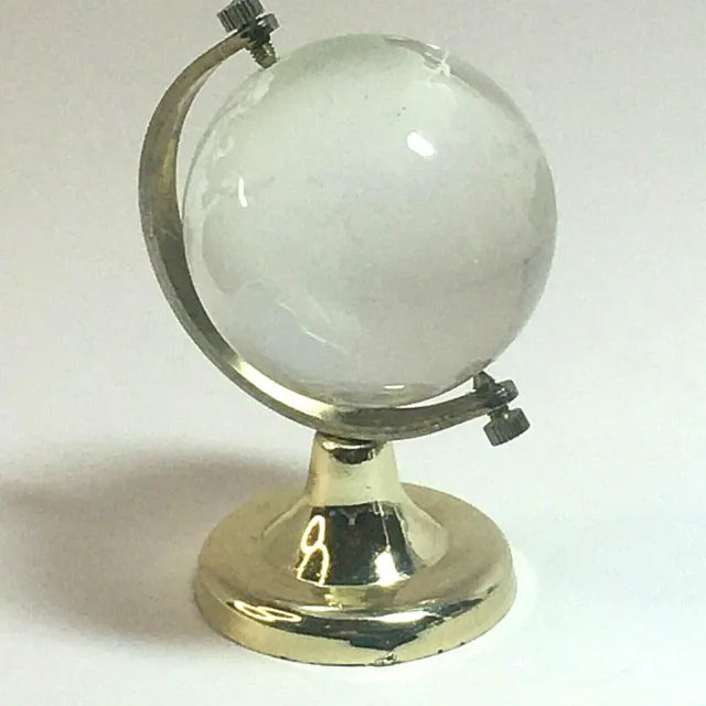 Miniature Globe Glass Frosted Detail on Swivel Axis Paperweight 2 3/4 "