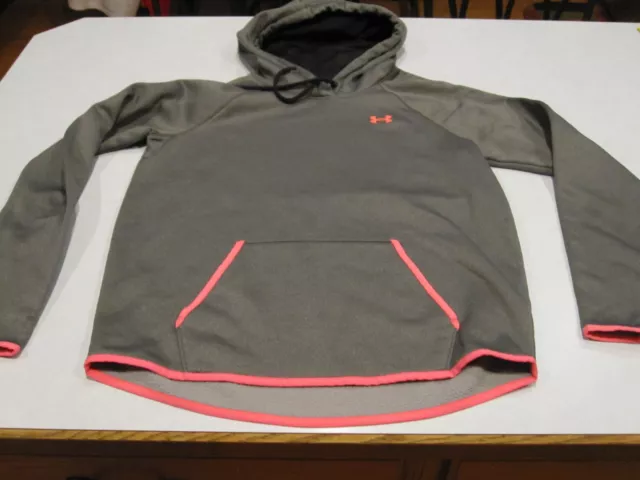 Under Armour Hoodie Womens Size Medium Gray Pink Sweatshirt fleece lined ~10488