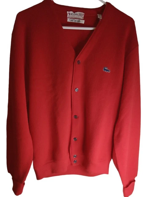 Vintage  IZOD of LONDON LACOSTE Red Button Up Cardigan Sweater Large USA