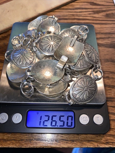 NAVAJO VTG STERLING SILVER HANDMADE 48" Linked 25 CONCHO BELT Estate 126.5g NAVAJO VTG STERLING SILVER HANDMADE 48" Linked 25 CONCHO BELT Estate 126.5g