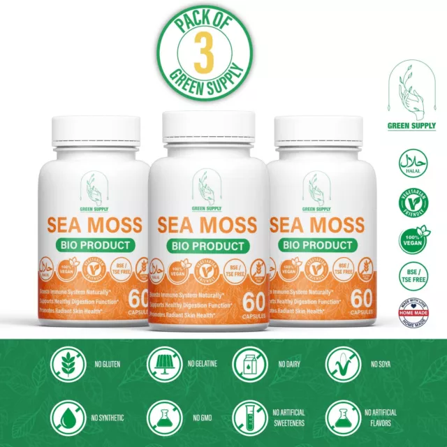 PRO PACK : 3 x Sea Moss Capsules 500mg extrait naturel de haute qualité.