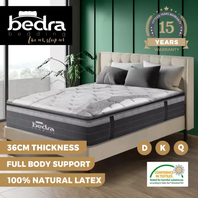 Bedra Queen Double King Mattress 7 Zone Euro Top Spring Natural Latex Foam 36cm