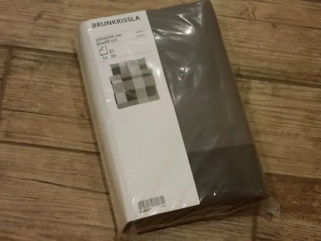 IKEA Brunkrissla Bettwäscheset 3tlg. 240x220cm 80x80cm Grau / Schwarz NEU&OVP!