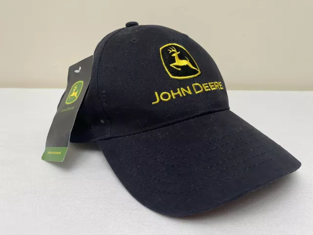 John Deere Mens Black Adjustable Baseball Cap Hat Yellow Logo Embroidered