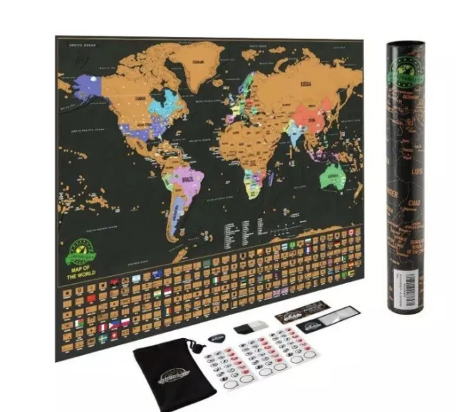 Scratch Off World Map Poster By Earthabitats NEW Travel Memories Gift 24” x 17”