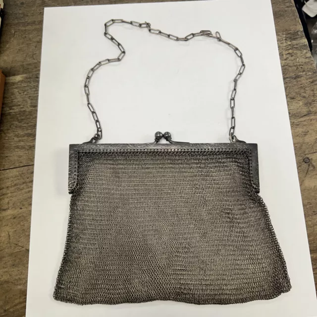 Vintage Purse, Early WD Whiting & Davis Germany Mesh Flapper Bag Handbag. Signed