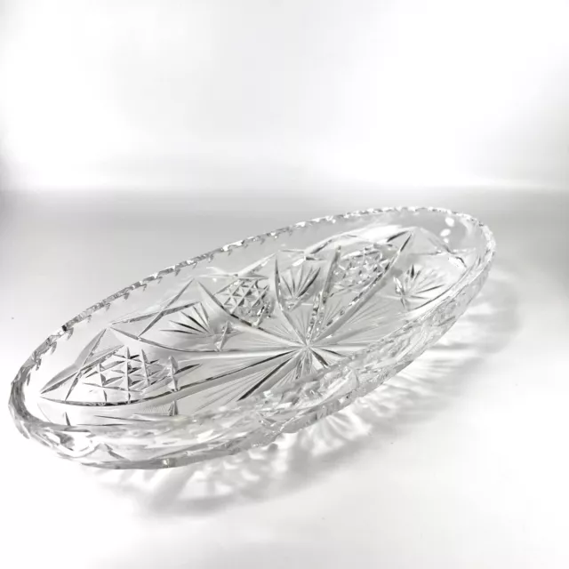 American Brilliant ABP Pairpoint Cut Glass Celery Bowl Oval Dish Vintage