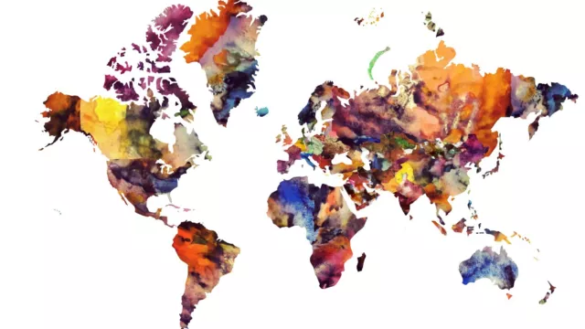Watercolour World Map Painting High Quality wall  Art poster Choose your Size
