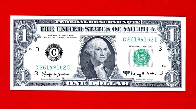 1963-A $1 FEDERAL RESERVE NOTE CRISP Uncirculated US Paper Money