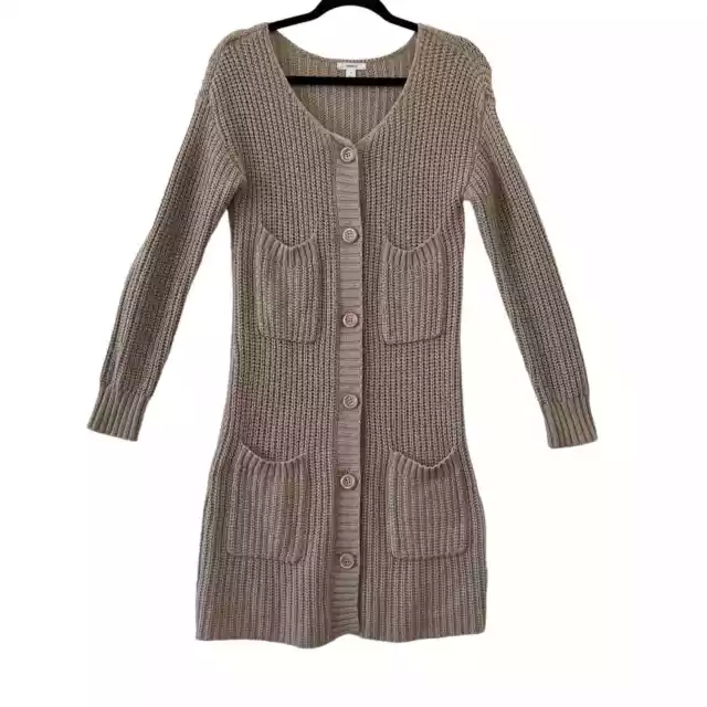 Caslon Cashmere Sweater Womens Small Tan Cardigan Chunky Knit Pockets Cotton