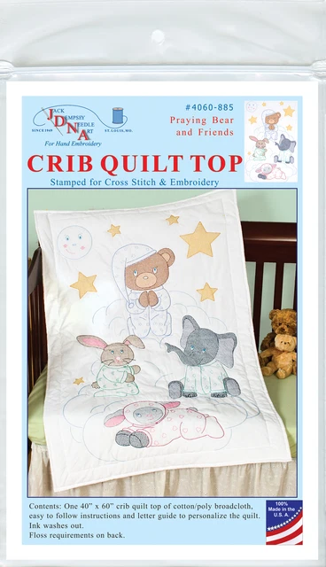 Jack Dempsey Stamped White Quilt Crib Top 40"X60"-Praying Bear & Friends -4060 8