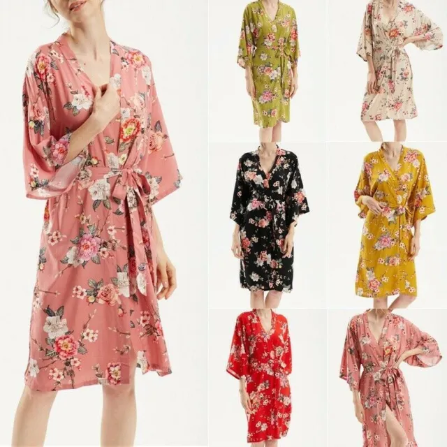 Lady Floral Bathrobe Sleepwear Nightgowns Kimono Yukata Robes Nightdress Vintage