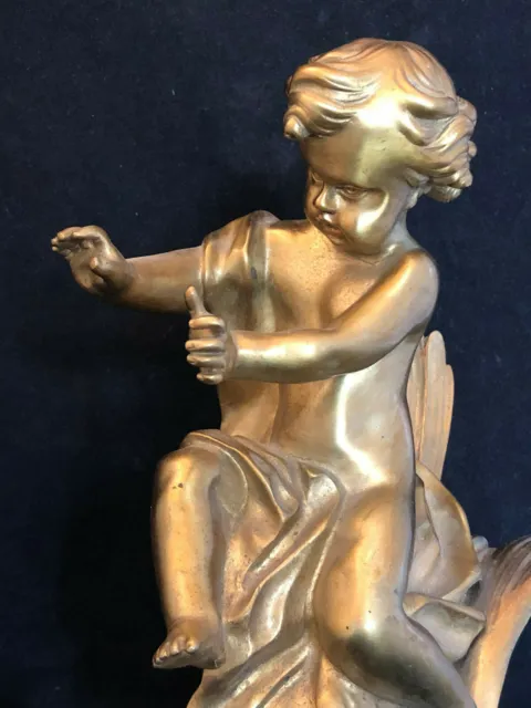 19th Style Louis XV Antique French Angel Golden Bronze Chenet à L'Amour 3
