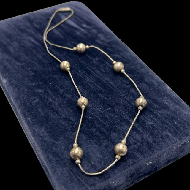 Antico Vintage Argento Sterling Nativi Liquido Filo Cascata Collana 6.1g