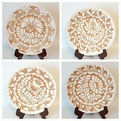 KOROND Decorative Small Plate Hand Carved Ceramic Signed VTG Romanian Rustic 8"