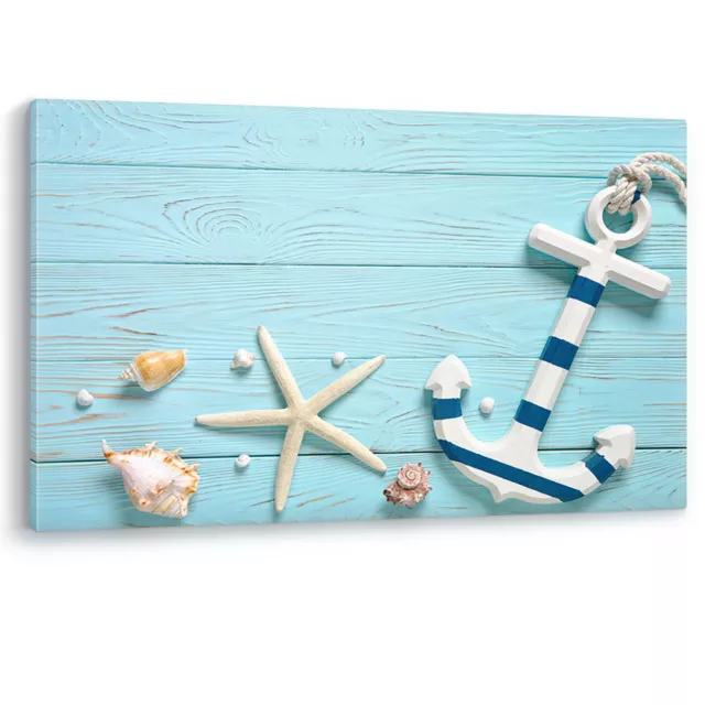 Marine Anchor Starfish Shells Wood Bathroom Canvas Wall Art Picture Print