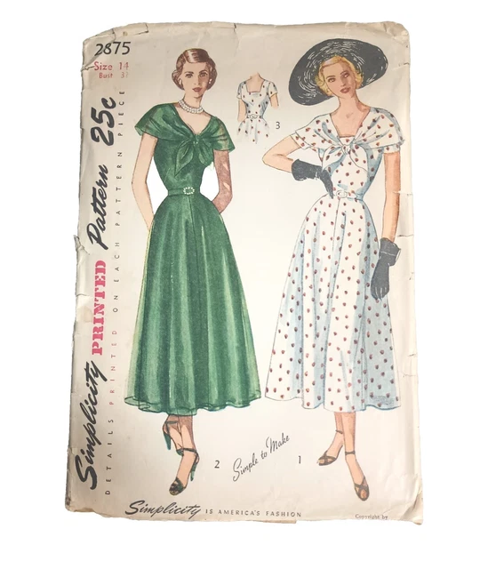 Antique Simplicity Pattern One Piece Dress # 2875 Sewing Fashion Design Create