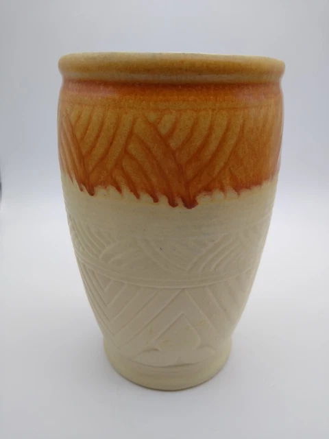 Art Pottery 6.5" Vase Robinson Ransbottom Glossy Orange & Matte Cream