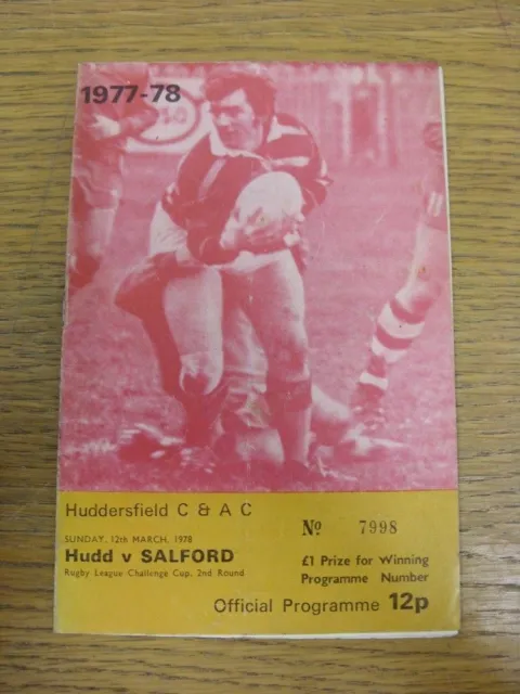 12/03/1978 Rugby League Programme: Huddersfield v Salford [Challenge Cup] (folde