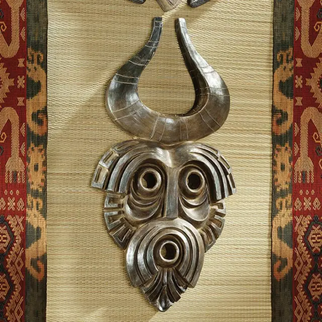 Historical Aged Wood Finish African Exotic Tribal Art Wall Mask: Cameroon