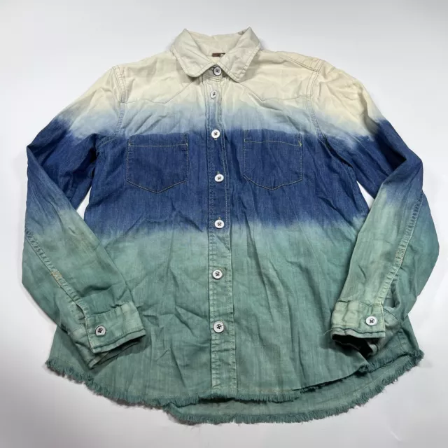 Free People Before Sunrise Ombre Long Sleeve Boho Top Button Up Denim Shirt XS