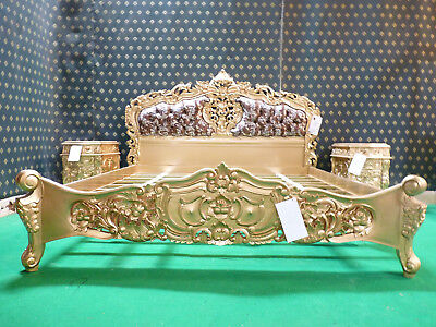 UK Stock 6' Sophisticated Gold with Leopard Mahogany french Rococo Baroque Bed
