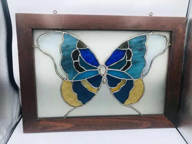 Handcrafted stained glass window panel Butterfly 15” X 21” One Of A Kind
