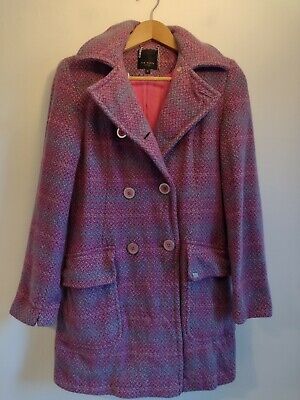 Ladies Ted Baker HECK Purple Pink Wool Coat Size 3 UK 10 12 Winter *DAMAGED*