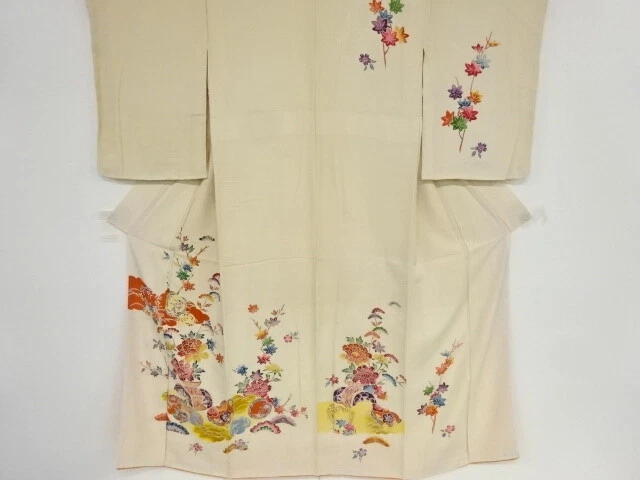 37917# Japanese Kimono / Antique Kimono / Katazome / Flower Cart