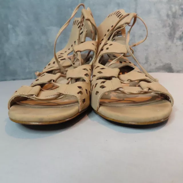 BP. Decker Lace-up Cutout Sandals Womens Sz 9M Heel Nude Natural Faux Leather 3