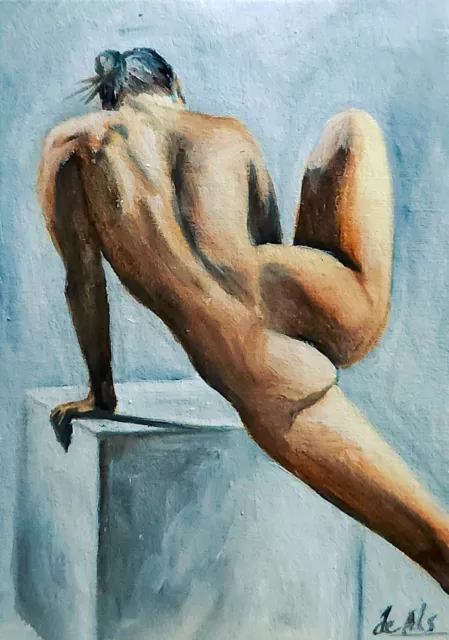 ACEO Original Oil Hand Painting Pin-up nude Female Portrait Realistic Art Signed