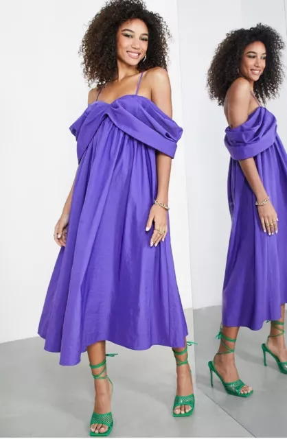ASOS Edition Women's Purple Sweetheart Cold Shoulder Midi Dress Size 6 Partywear