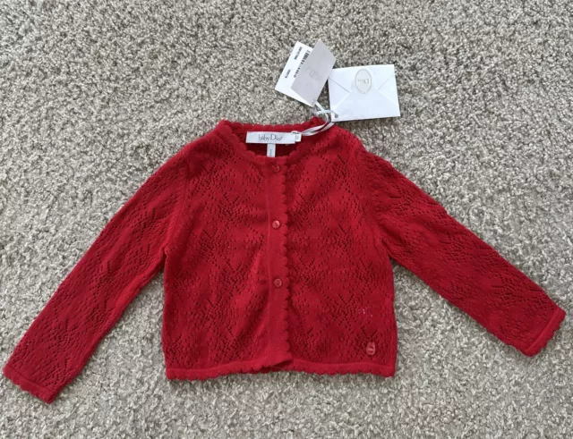 NWT 100% Authentic BABY DIOR SWEATER, LONG SLEEVE Cotton Red Cardigan - 6 Months