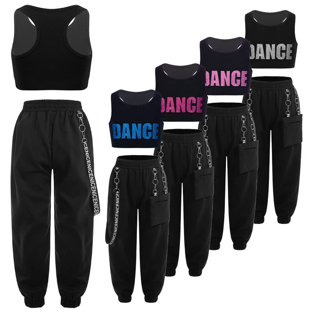 Set Pantaloni Jogger Ragazze Crop Top Jazz Hip Hop Abiti Danza Set Abbigliamento Abbigliamento Danza