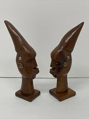 Pair/African Tribal Hand Carved Wood Statue Human Figure Head Wooden Sculptures