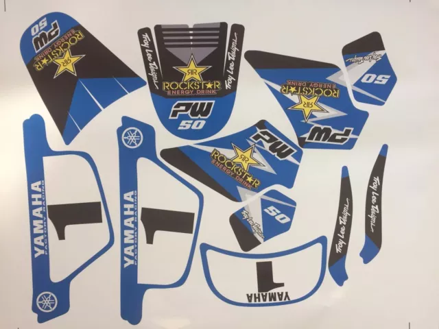 Kit Deco autocollant BLEU moto cross ROCKSTAR YAMAHA PW 50 Piwi Haute Qualité