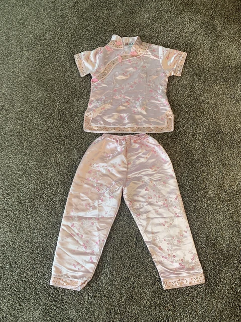 Vintage Double Peach  Kimono style girls size 10 pants pajamas silky tassels