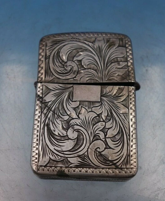European .800 Silver Lighter Cover Engraved on All Sides 2 1/4" x 1 1/2" (#6738)