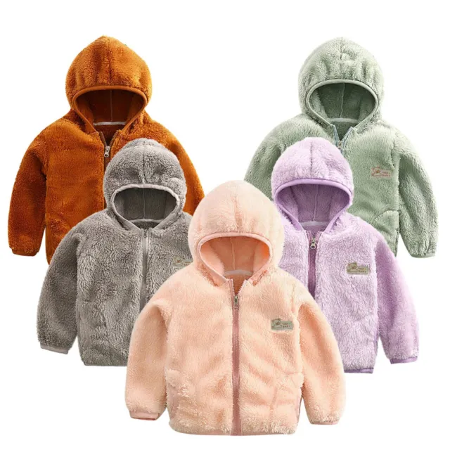 Toddler Kids Baby Girls Boys Fleece Coat Casual Zip Up Solid Jacket Long Sleeve