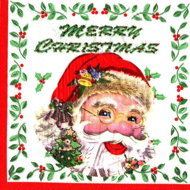 Serviettes en papier Noël Père-Noël sourire. Napkins Christmas Santa-Claus smile