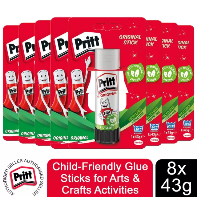 Pritt Child-Friendly Glue Sticks for Arts & Crafts Activities 43g, 8 Sticks