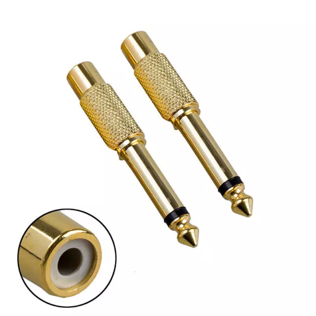 6.35mm (1/4 Inch) Mono Plug to 2 RCA Jack Splitter Adaptor - Gold