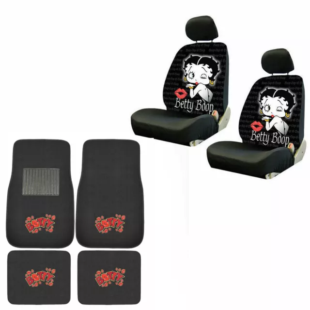 New Betty Boop Kiss Timeless Car Front Back Floor Mats & Seat Covers Set