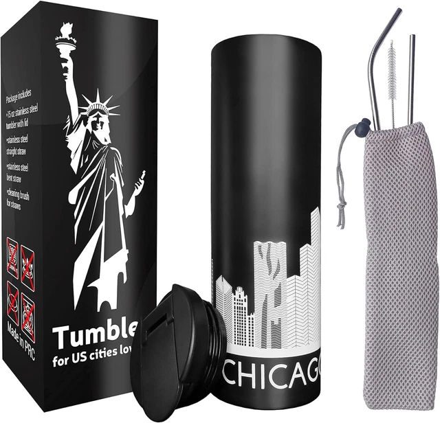 Vacuum Insulated Tumbler with Straw and Flip Lid Stainless Steel Water Bottle I