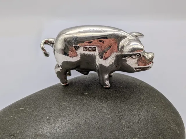 Miniature Solid Silver Pig Figurine, Heavy Weight, Hallmarked