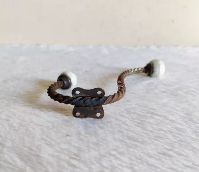 Vintage Original Old Victorian Ceramic Knobs Ornate Brass Wall Hanger Hook G280 9