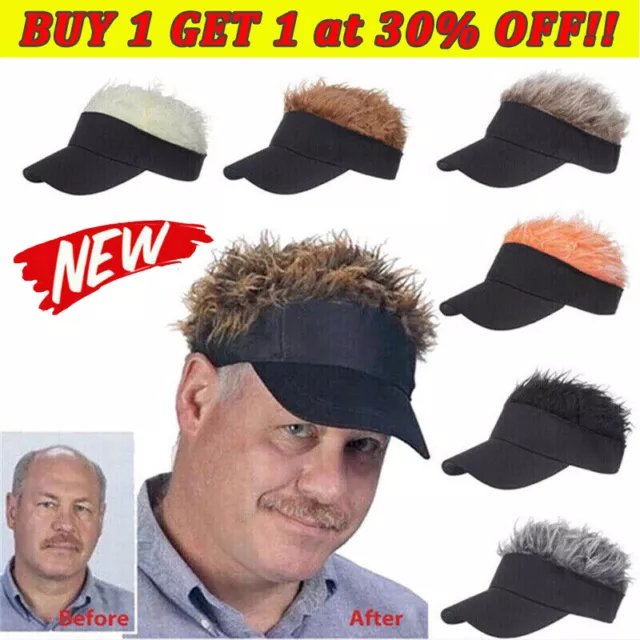 Golf Baseball Hat with Fake Hair Cap Men Sun Visor Toupee Hat Spiky Wig  Unisex