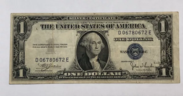 USA Stati Uniti series 1935 C $ 1 Dollar Silver Certificate Blu Seal Original BB