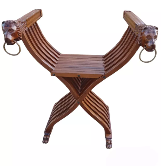 Vintage Italian Savonarola Carved Dante Lion Head and Paws Chairs  Set of 4