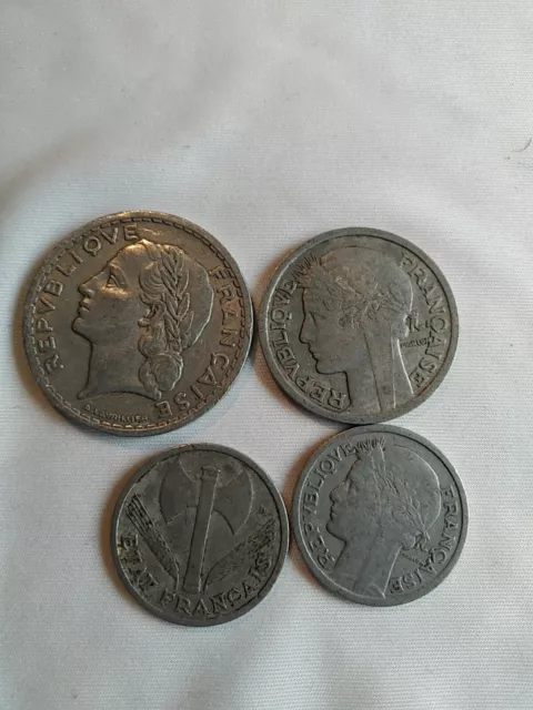 Francia lote de monedas aluminio centimos  1945, 1950, 1943 France